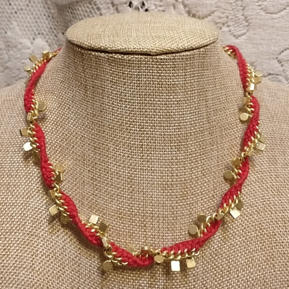 Madewell Gold Coral Woven Chain Tassel Necklace
